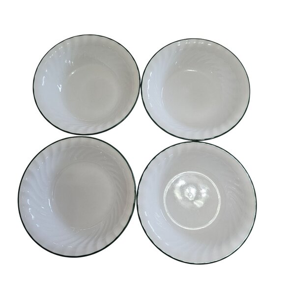 4 Corelle Callaway Salad Soup Bowls 7.25" white swirl rim green trim ivy - Picture 1 of 5
